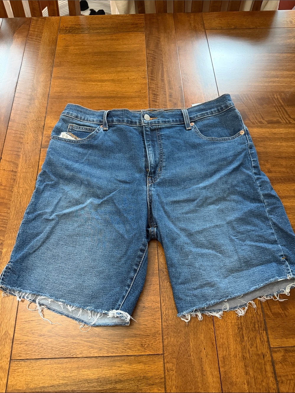 Signature by Levi Strauss Blue Denim Frayed Hem Bermuda Shorts